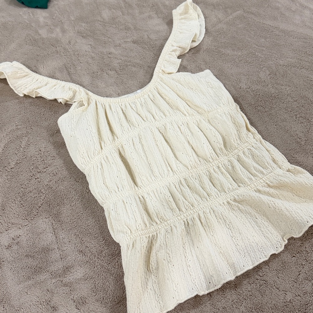 Topshop Cream Ruffle Blouse - Picture 2 of 5